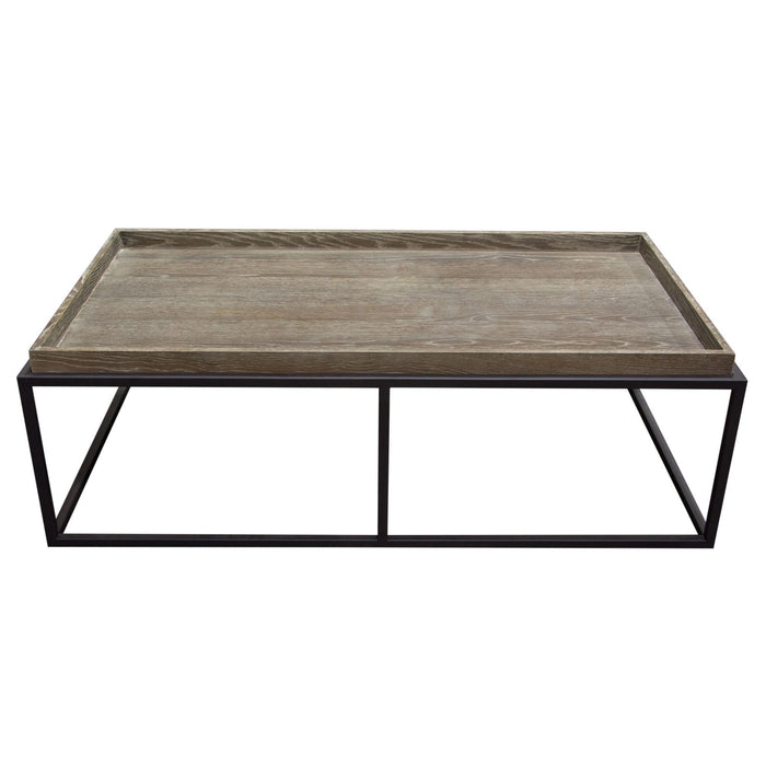 Lex Rectangle Cocktail Table in Rustic Oak Veneer Finish Top w/ Black Powder Coated Metal Base by Diamond Sofa