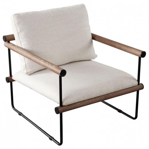 Liam Accent Chair in Cream Fabric w/ Metal Frame & Wood Arm image