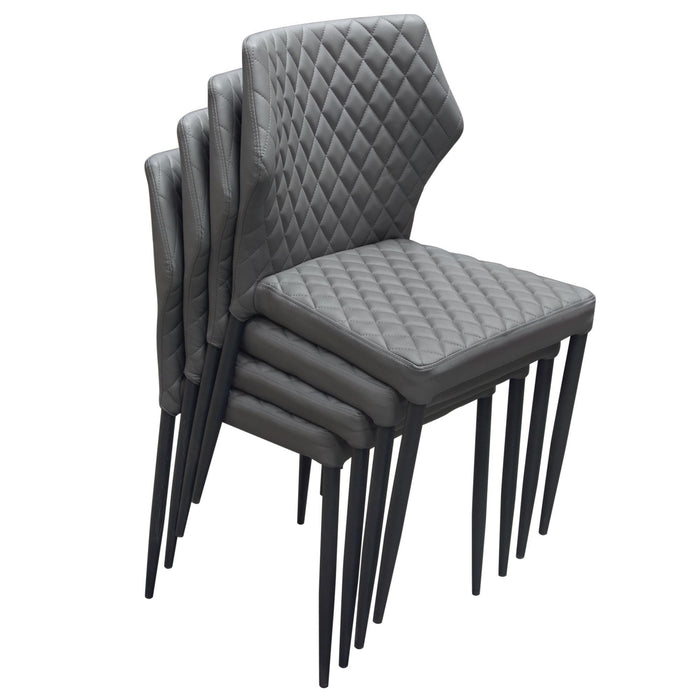 Milo 4-Pack Dining Chairs in Grey Diamond Tufted Leatherette with Black Powder Coat Legs by Diamond Sofa