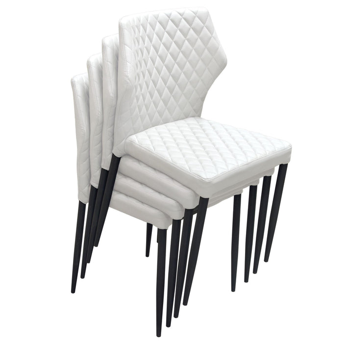 Milo 4-Pack Dining Chairs in White Diamond Tufted Leatherette with Black Powder Coat Legs by Diamond Sofa