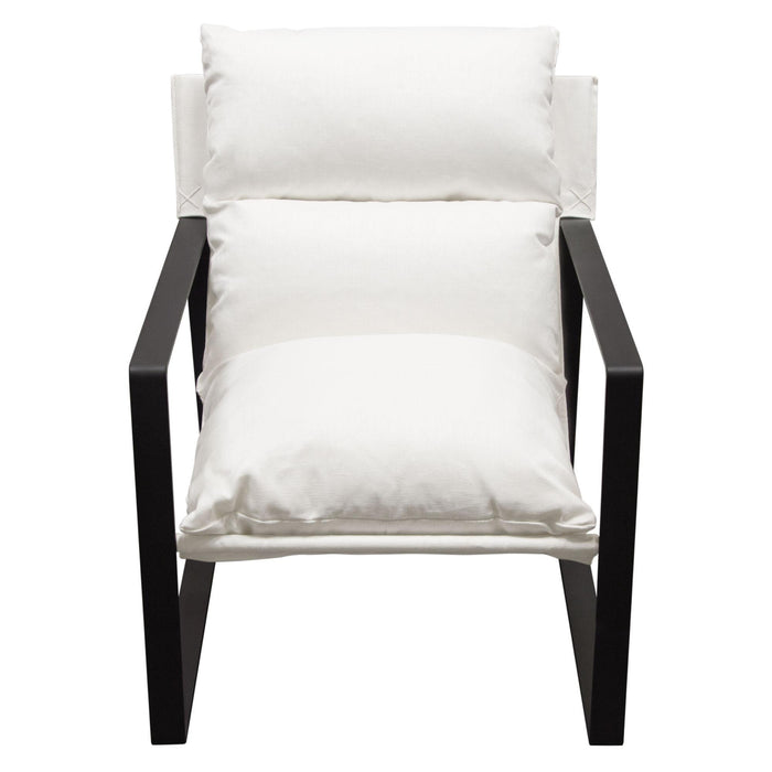 Miller Sling Accent Chair in White Linen Fabric w/ Black Powder Coated Metal Frame by Diamond Sofa