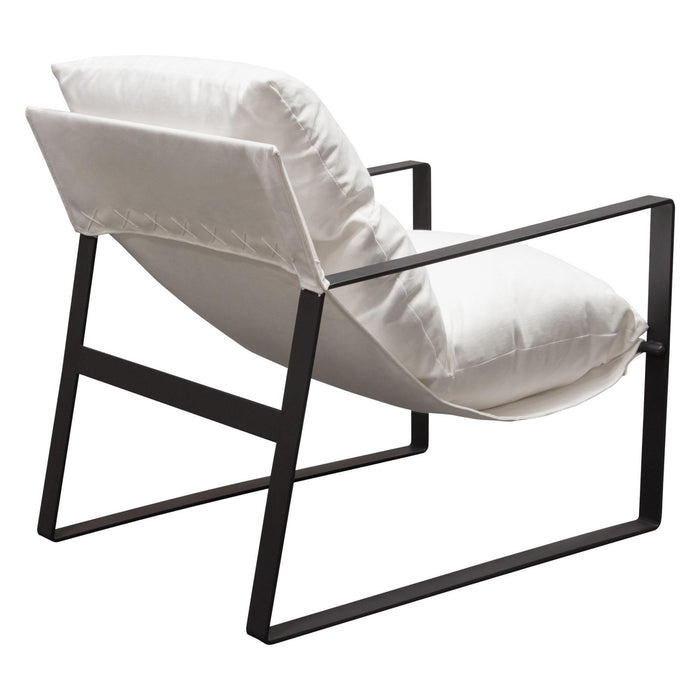 Miller Sling Accent Chair in White Linen Fabric w/ Black Powder Coated Metal Frame by Diamond Sofa