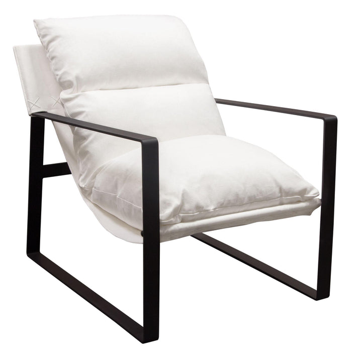 Miller Sling Accent Chair in White Linen Fabric w/ Black Powder Coated Metal Frame by Diamond Sofa