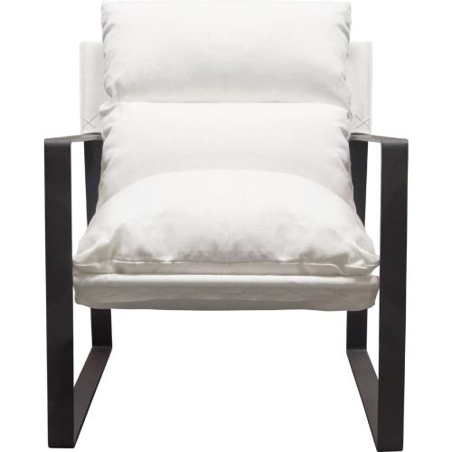 Miller Sling Accent Chair in White Linen Fabric w/ Black Powder Coated Metal Frame image