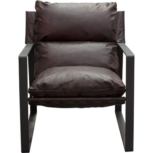 Miller Sling Accent Chair in Genuine Chocolate Leather w/ Black Powder Coated Metal Frame image