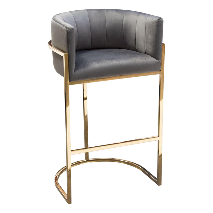 Pandora Bar Height Chair in Grey Velvet with Polished Gold Frame by Diamond Sofa