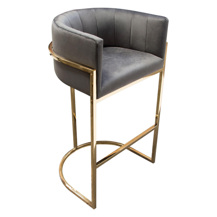 Pandora Bar Height Chair in Grey Velvet with Polished Gold Frame by Diamond Sofa