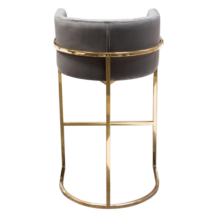 Pandora Bar Height Chair in Grey Velvet with Polished Gold Frame by Diamond Sofa