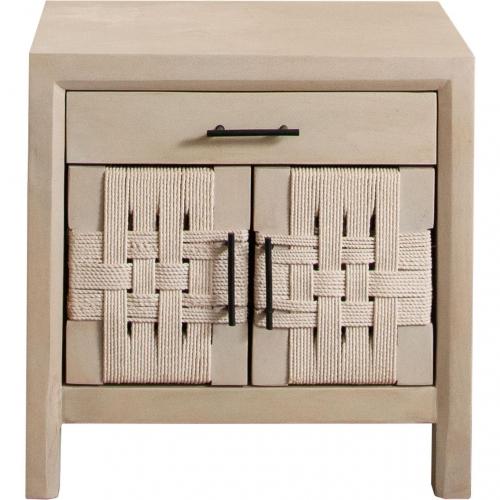 Palm Solid Mango Wood 2-Door, 1-Drawer End Table in Natural Finish w/ Woven Rope Door Fronts image