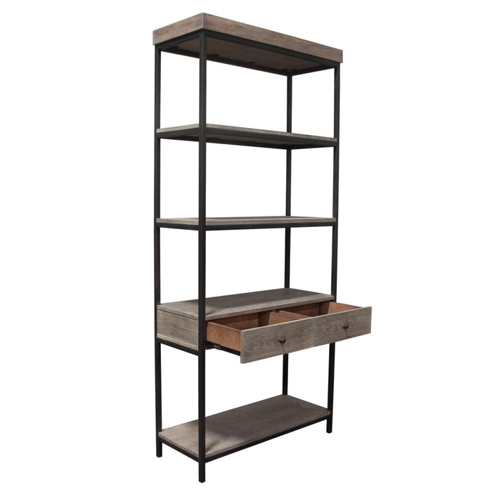 Sequoia 87" 2-Drawered Shelf Unit in Grey Oak Finish with Iron Frame by Diamond Sofa