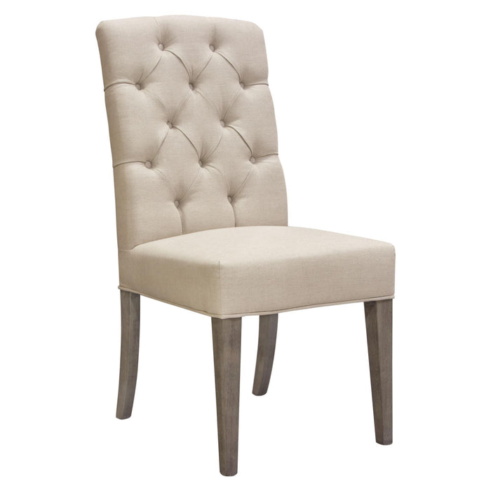 Set of Two Napa Tufted Dining Side Chairs in Sand Linen Fabric with Wood Legs in Grey Oak Finish by Diamond Sofa