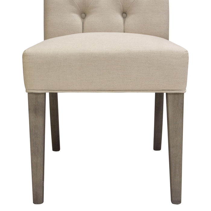 Set of Two Napa Tufted Dining Side Chairs in Sand Linen Fabric with Wood Legs in Grey Oak Finish by Diamond Sofa