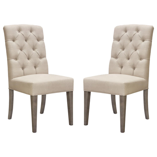 Set of Two Napa Tufted Dining Side Chairs in Sand Linen Fabric with Wood Legs in Grey Oak Finish by Diamond Sofa image