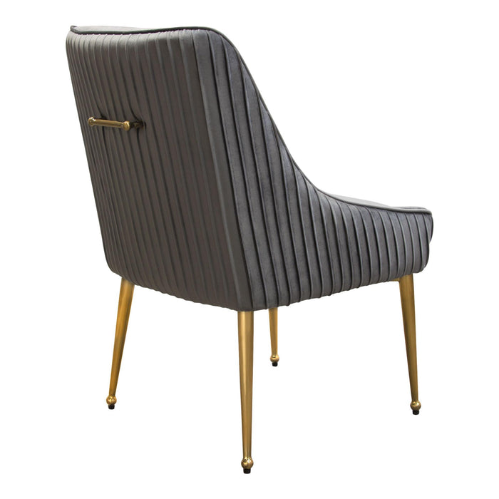 Set of (2) Quinn Dining Chairs w/ Vertical Outside Pleat Detail and Contoured Arm in Grey Velvet w/ Brushed Gold Metal Leg by Diamond Sofa