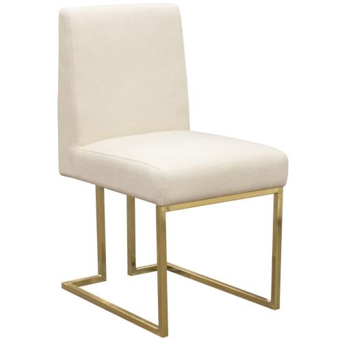 Set of (2) Skyline Dining Chairs in Cream Fabric w/ Polished Gold Metal Frame image