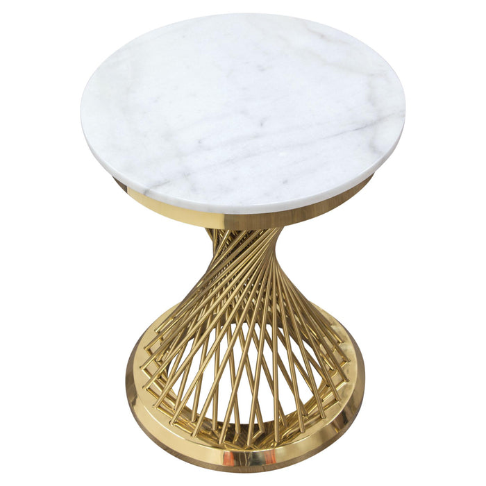 Solstice 18" Round End Table with Genuine Marble Top and Polished Gold Spiral Spoked Base by Diamond Sofa