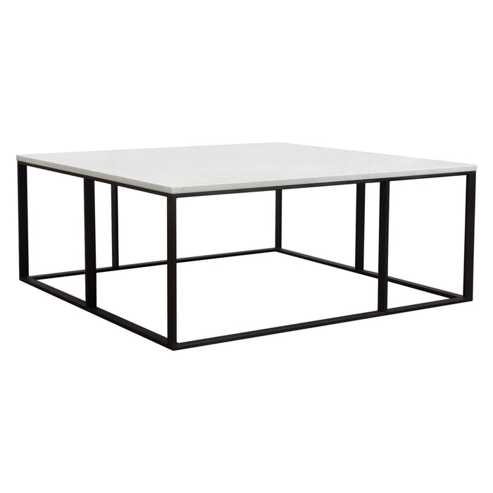 Surface Square Cocktail Table w/ Engineered Marble Top & Black Powder Coated Metal Base by Diamond Sofa