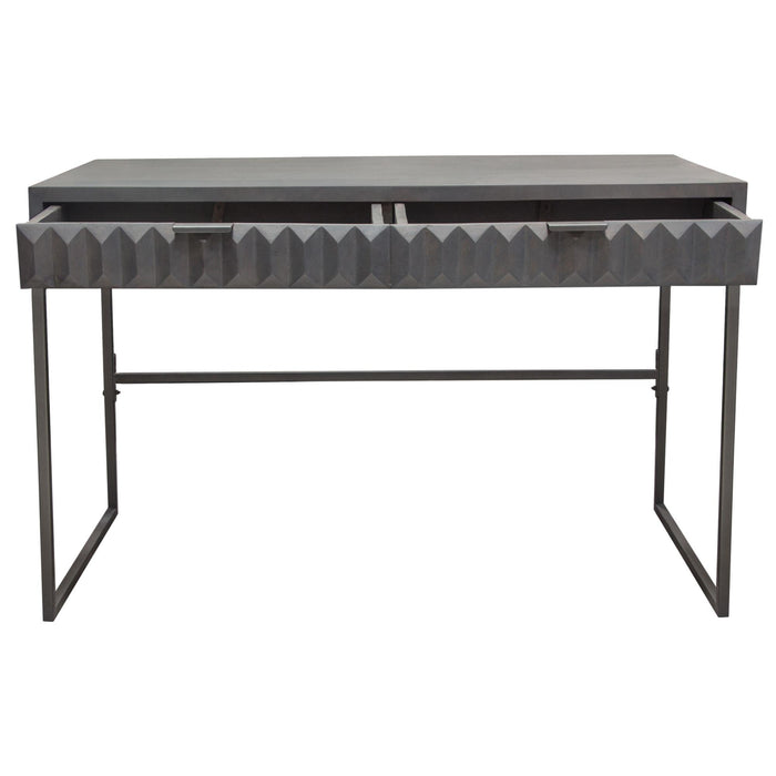 Spectrum 2-Drawer Solid Mango Wood Desk in Smoke Grey Finish w/ Gun Metal Finished Legs by Diamond Sofa