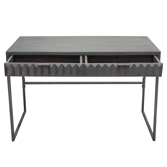 Spectrum 2-Drawer Solid Mango Wood Desk in Smoke Grey Finish w/ Gun Metal Finished Legs by Diamond Sofa