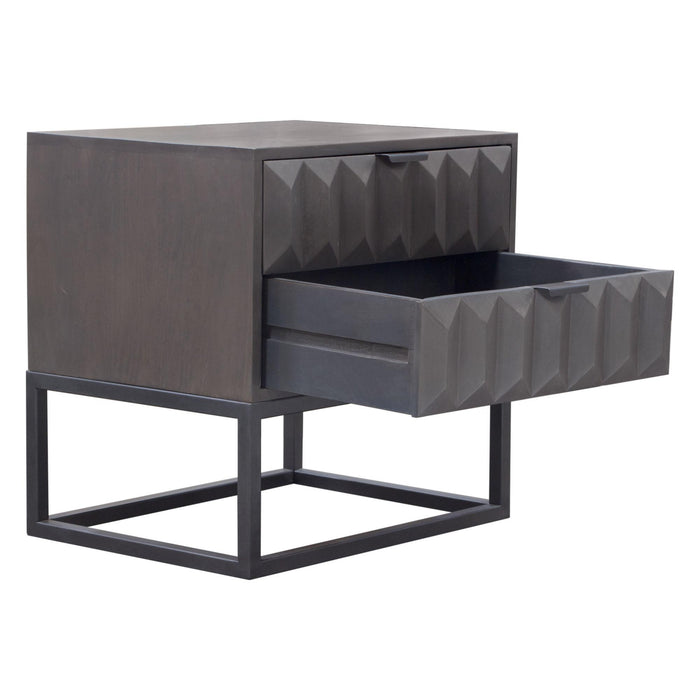 Spectrum 2-Drawer Solid Mango Wood Accent Table in Smoke Grey Finish w/ Gun Metal Finished Legs by Diamond Sofa