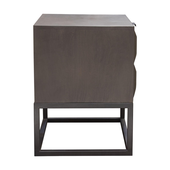 Spectrum 2-Drawer Solid Mango Wood Accent Table in Smoke Grey Finish w/ Gun Metal Finished Legs by Diamond Sofa