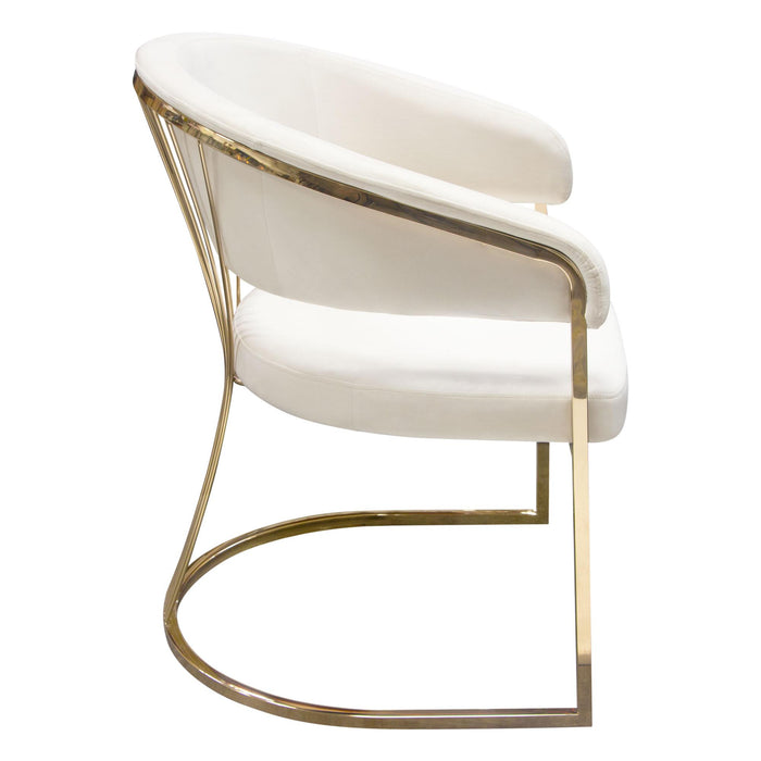 Solstice Dining Chair in Cream Velvet w/ Polished Gold Metal Frame by Diamond Sofa