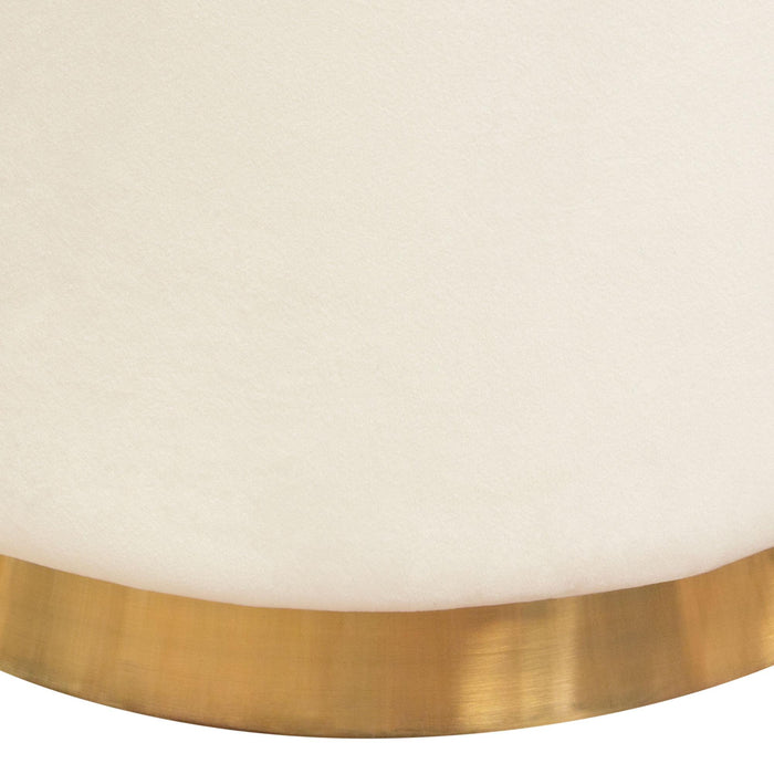 Sorbet Round Accent Ottoman in Cream Velvet w/ Gold Metal Band Accent by Diamond Sofa