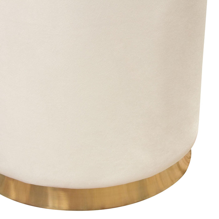 Sorbet Round Accent Ottoman in Cream Velvet w/ Gold Metal Band Accent by Diamond Sofa