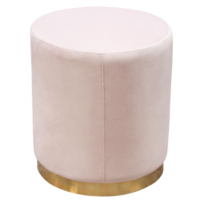 Sorbet Round Accent Ottoman in Blush Pink Velvet w/ Gold Metal Band Accent by Diamond Sofa