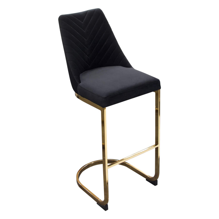 Vogue Set of (2) Bar Height Chairs in Black Velvet with Polished Gold Metal Base by Diamond Sofa