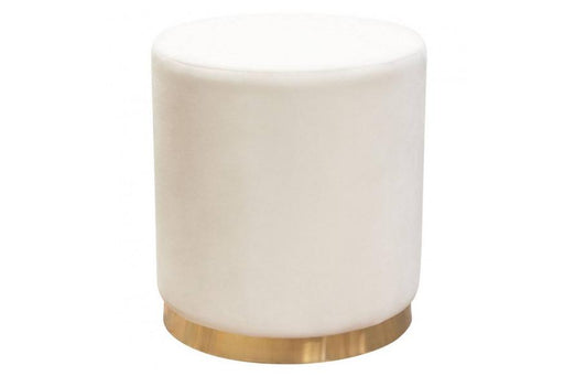 Sorbet Round Accent Ottoman in Cream Velvet w/ Gold Metal Band Accent image