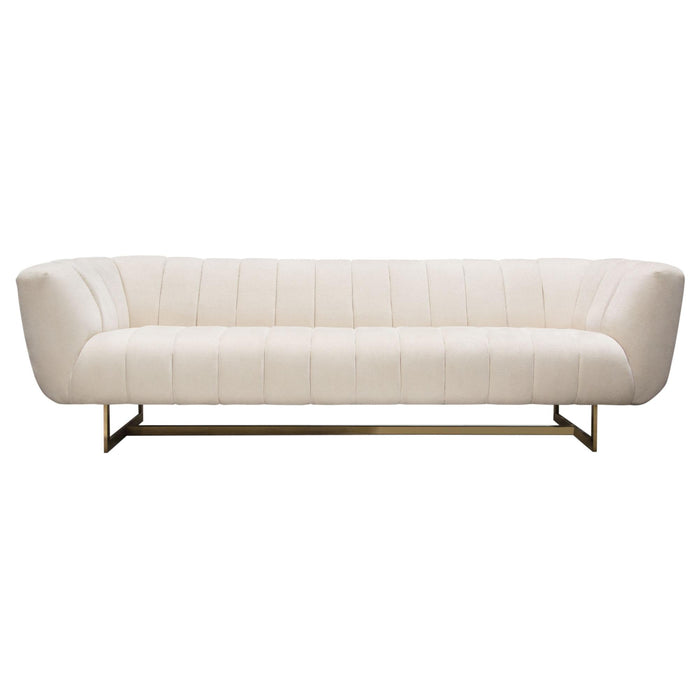 Venus Cream Fabric Sofa w/ Contrasting Pillows & Gold Finished Metal Base by Diamond Sofa