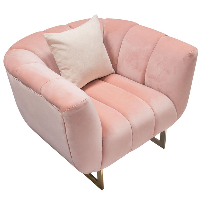 Venus Chair in Blush Pink Velvet w/ Contrasting Pillows & Gold Finished Metal Base by Diamond Sofa