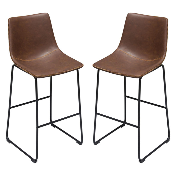 Theo Set of (2) Bar Height Chairs in Chocolate Leatherette w/ Black Metal Base by Diamond Sofa image