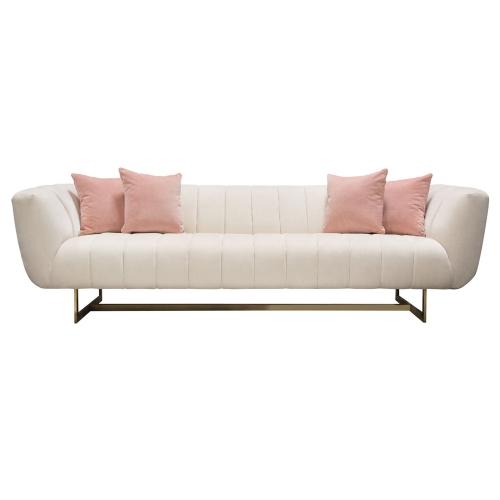 Venus Cream Fabric Sofa w/ Contrasting Pillows & Gold Finished Metal Base image