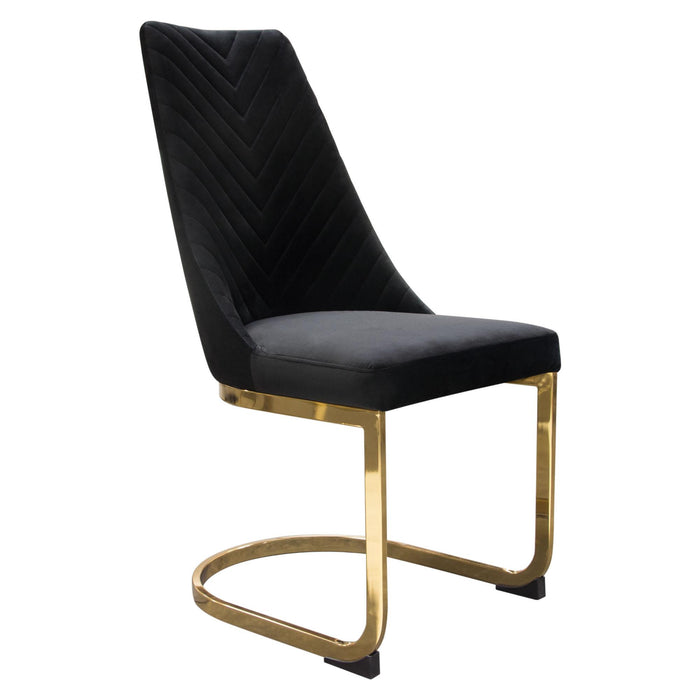 Vogue Set of (2) Dining Chairs in Black Velvet with Polished Gold Metal Base by Diamond Sofa