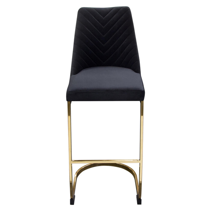 Vogue Set of (2) Bar Height Chairs in Black Velvet with Polished Gold Metal Base by Diamond Sofa