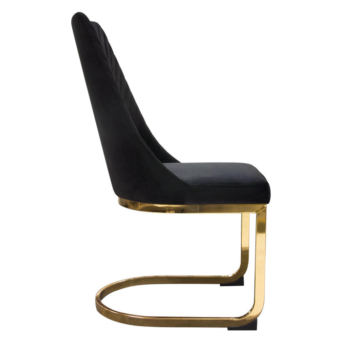 Vogue Set of (2) Dining Chairs in Black Velvet with Polished Gold Metal Base by Diamond Sofa