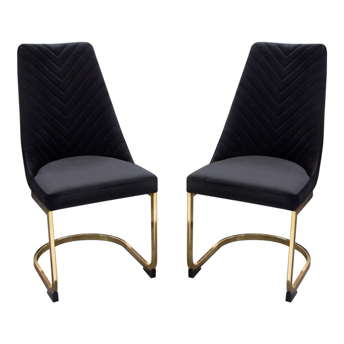 Vogue Set of (2) Dining Chairs in Black Velvet with Polished Gold Metal Base by Diamond Sofa image