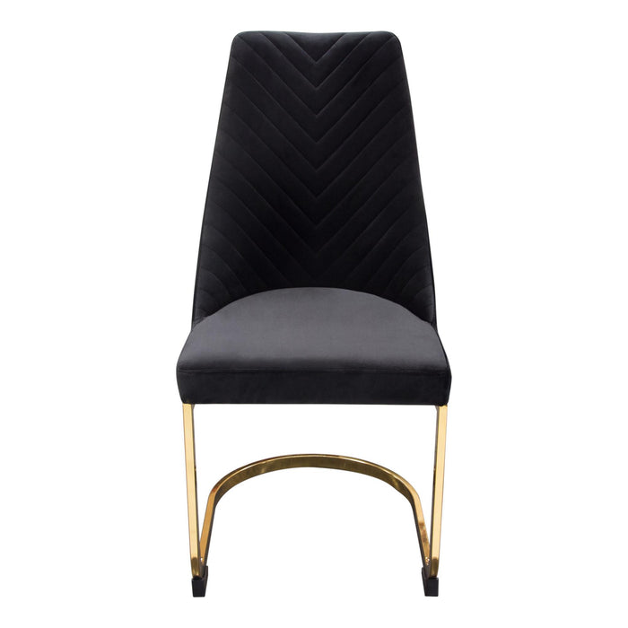 Vogue Set of (2) Dining Chairs in Black Velvet with Polished Gold Metal Base by Diamond Sofa