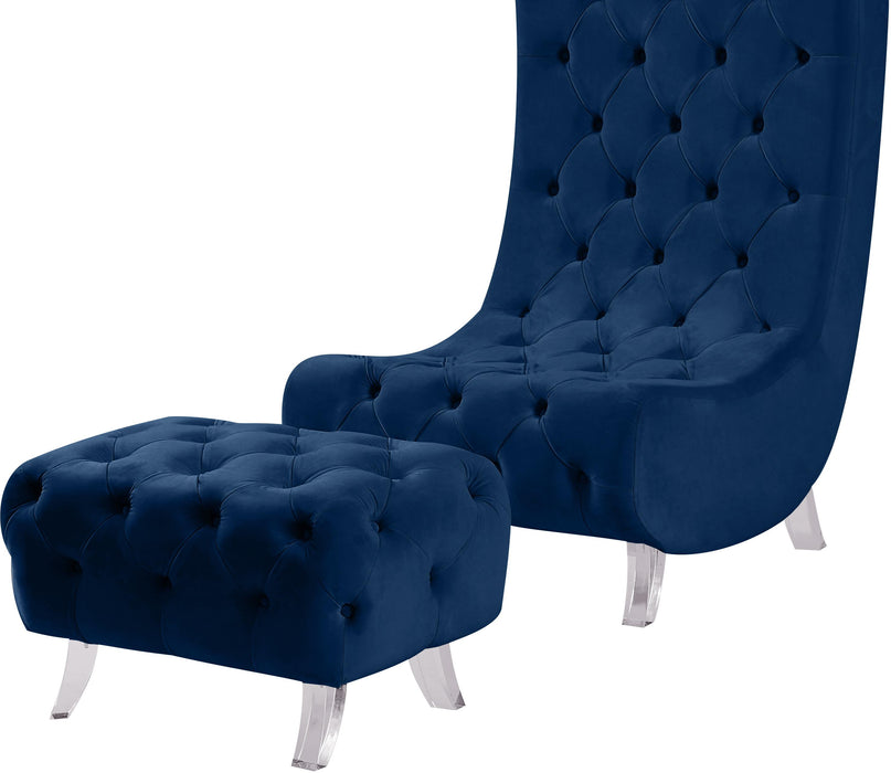 Crescent Navy Velvet Ottoman