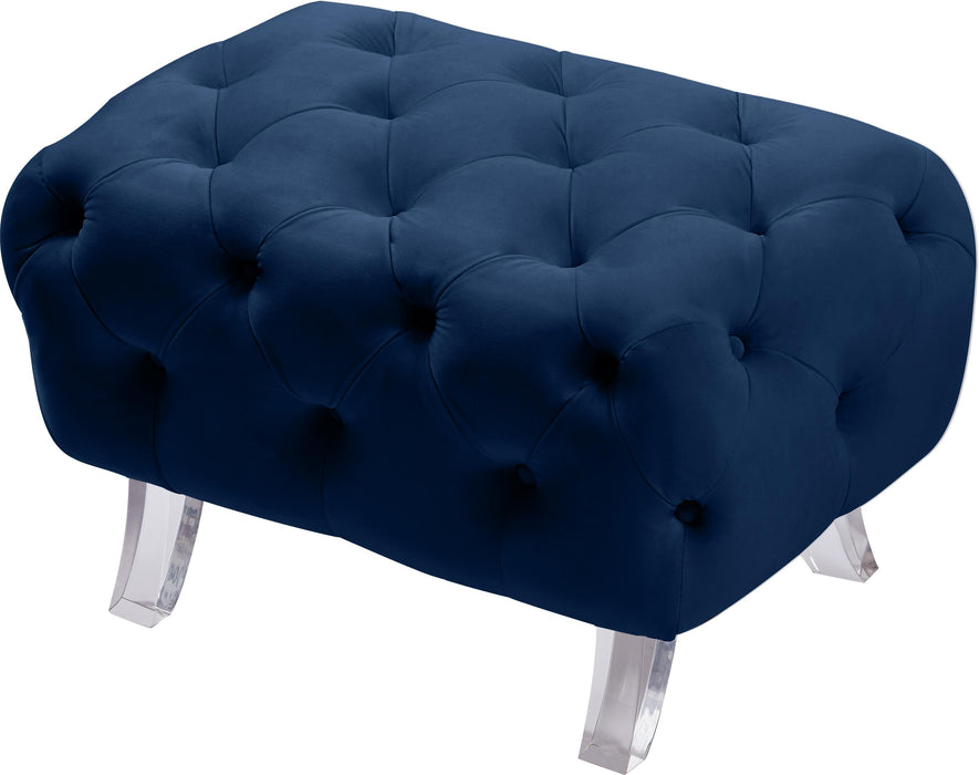 Crescent Navy Velvet Ottoman