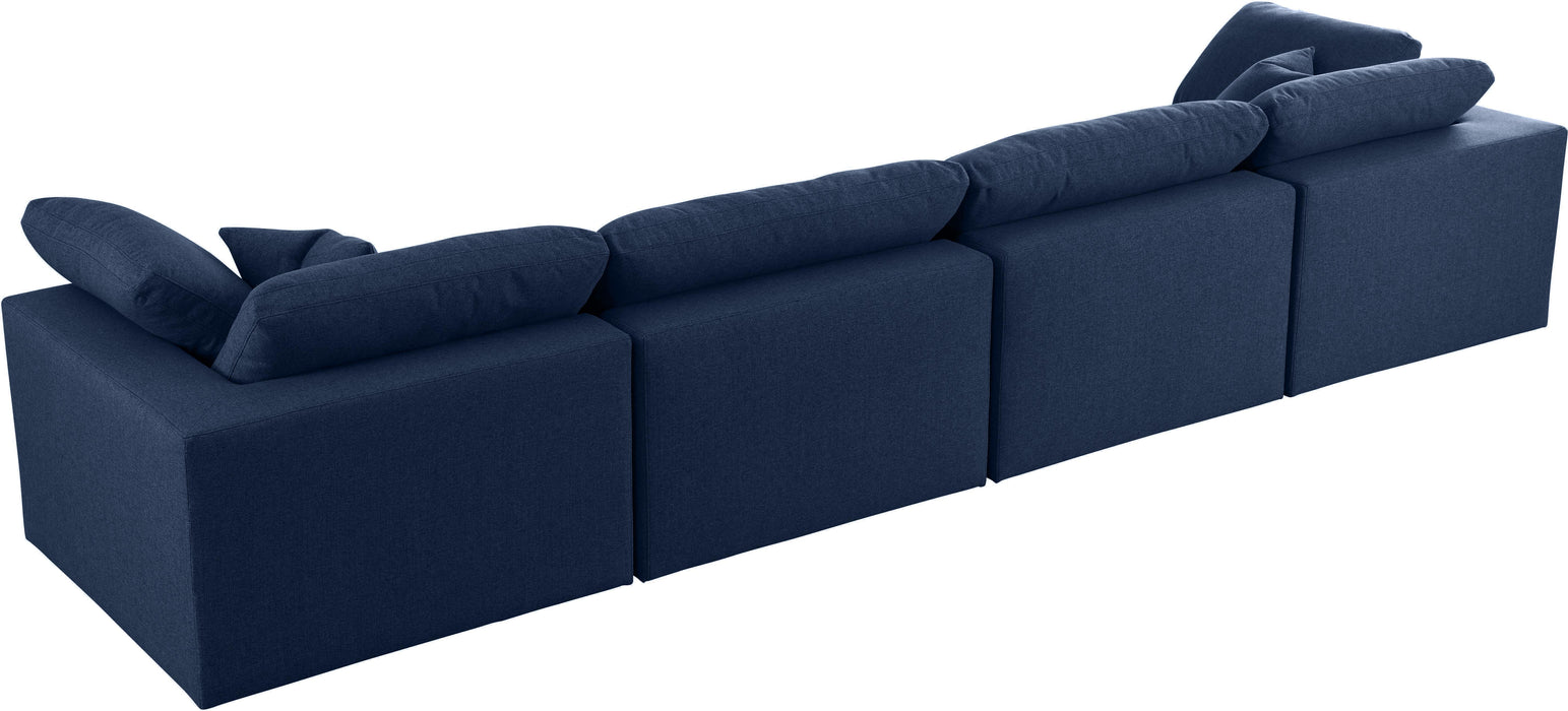 Serene Navy Linen Fabric Deluxe Cloud Modular Sofa