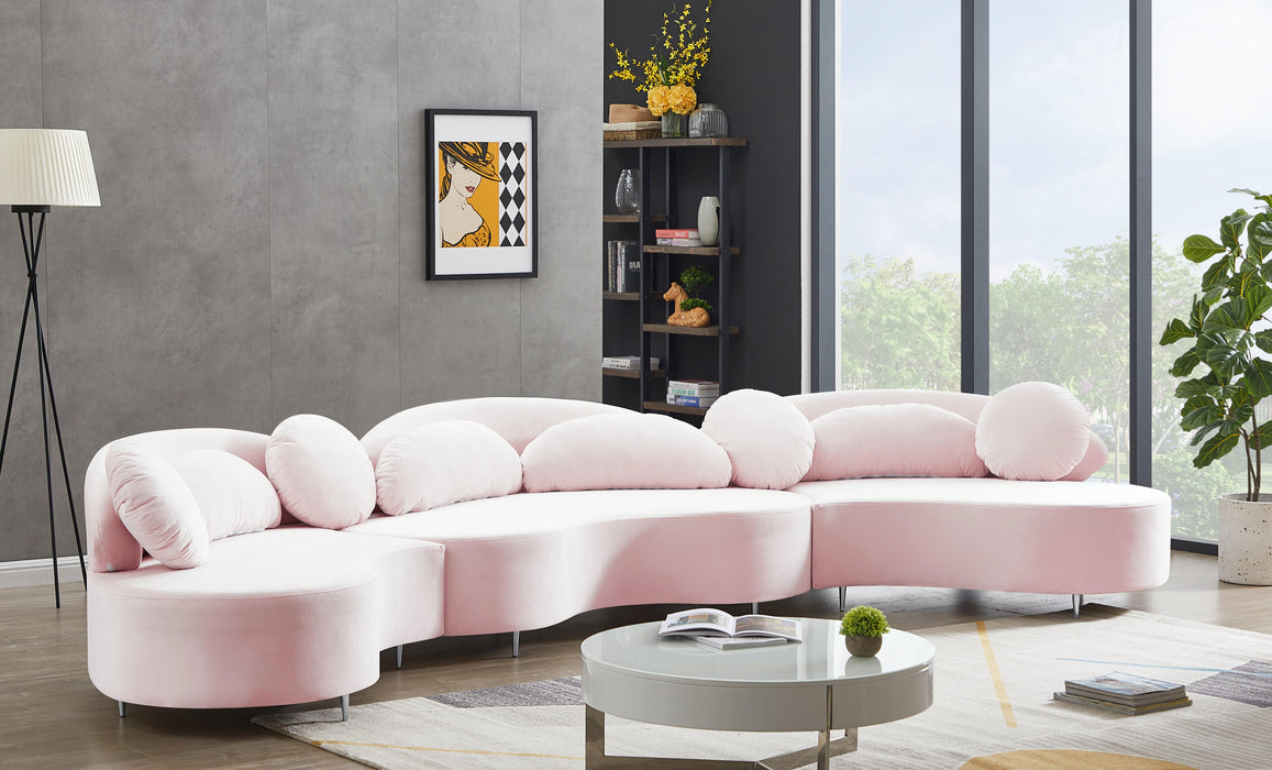 Vivacious Pink Velvet 3pc. Sectional (3 Boxes)