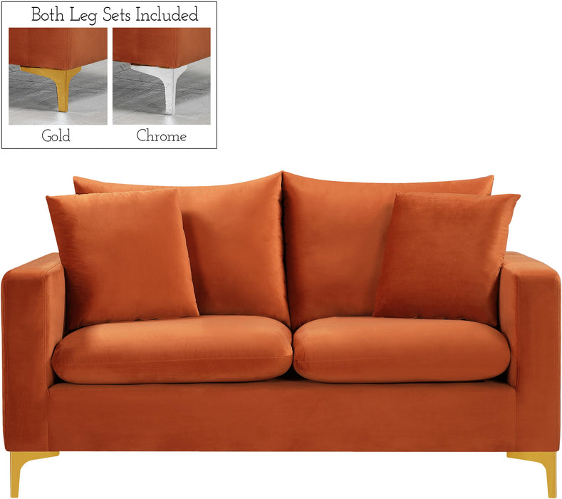 Naomi Cognac Velvet Loveseat