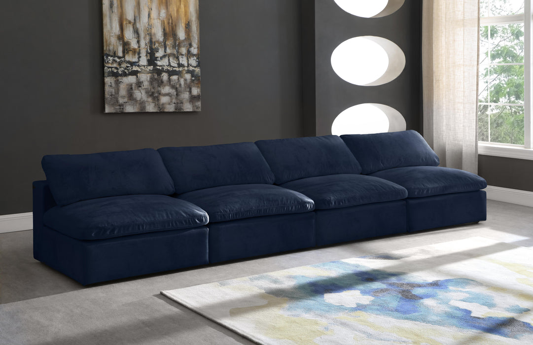 Cozy Navy Velvet Cloud Modular Armless Sofa