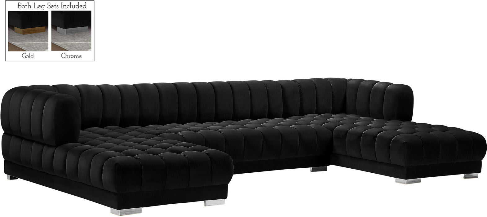 Gwen Black Velvet 3pc. Sectional (3 Boxes)