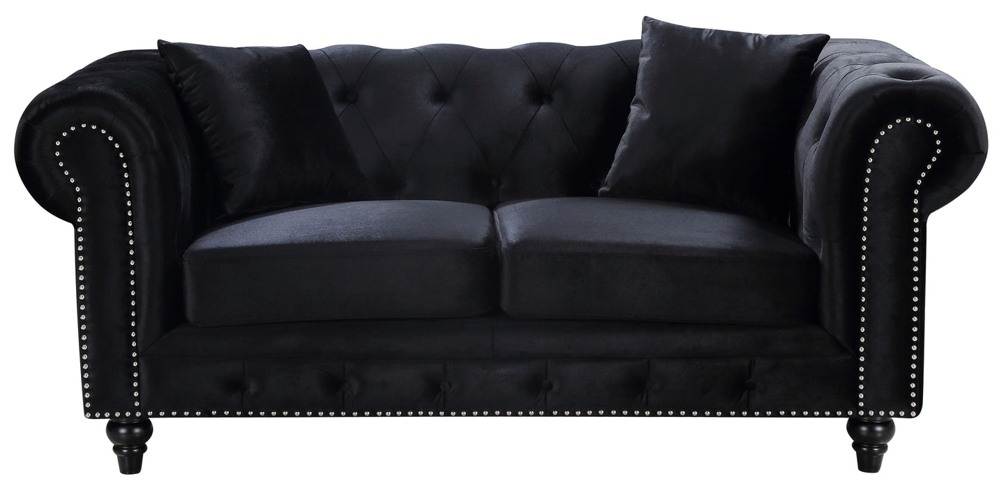 Chesterfield Black Velvet Loveseat