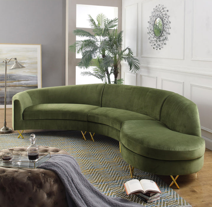 Serpentine Olive Velvet 3pc. Sectional