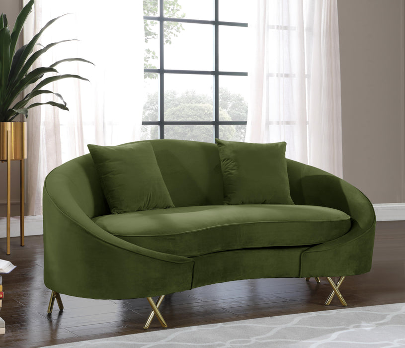 Serpentine Olive Velvet Loveseat